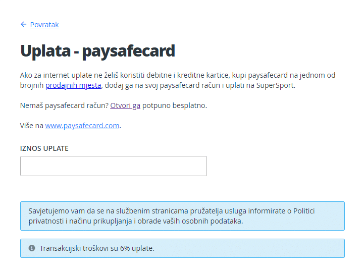 Uplata paysafecard kodom na račun kladionice