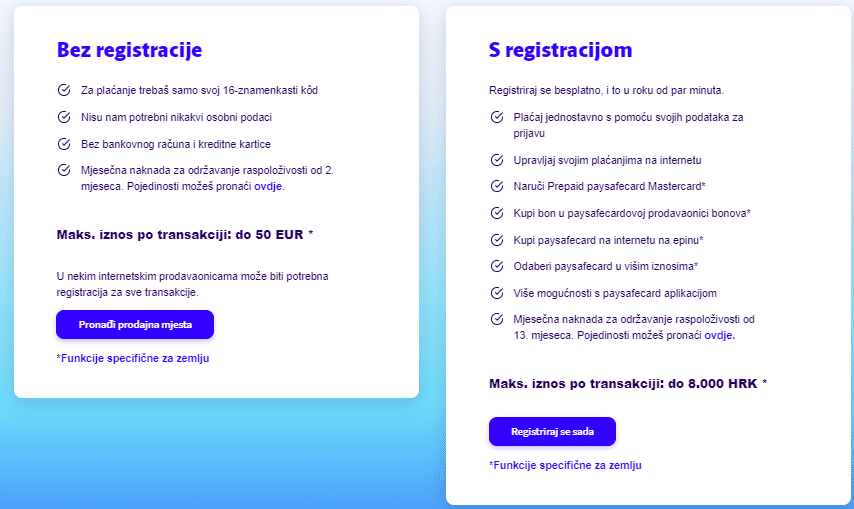 Postoje dvije opcije plaćanja paysafecardom na internetu