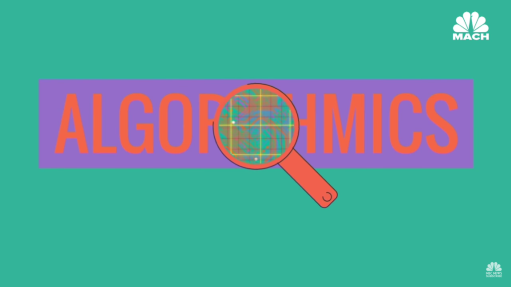 Ilustracija povećala iznad natpisa 'algorithmics'
