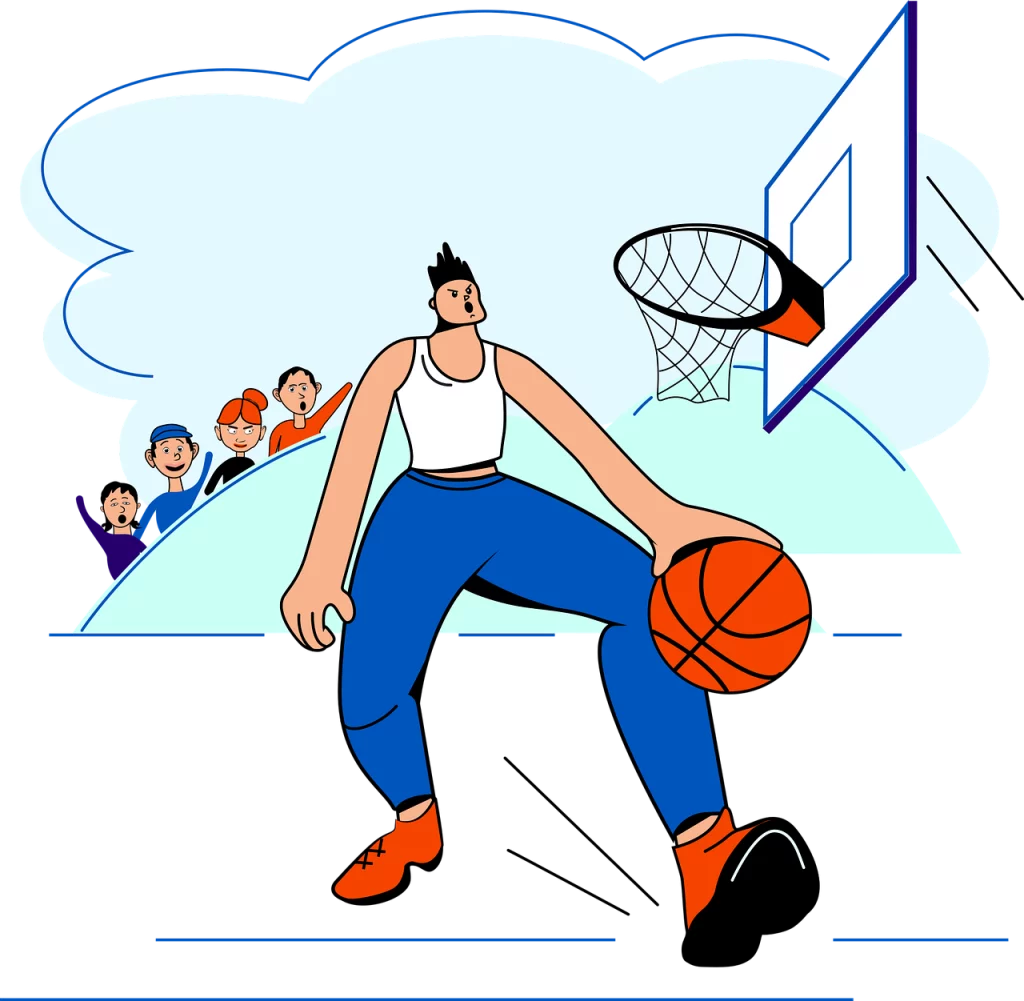 Ilustracija košarkaša s loptom (kako se kladiti na košarku)