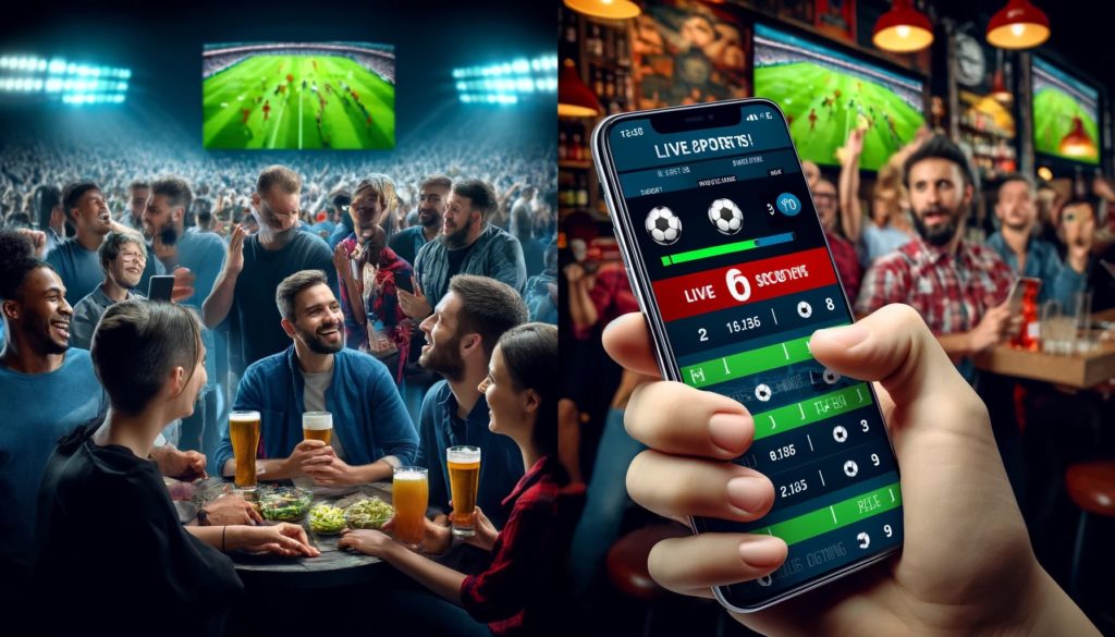 Osoba istovremeno prati nogometnu utakmicu i koeficijente na mobitelu (live klađenje)