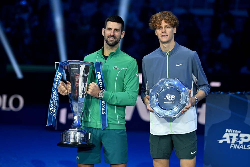 Novak Đoković i Jannik Sinner nakon finala teniskog turnira (Masters turniri)