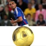 Francuski nogometaš David Trezeguet iznad zlatne lopte koja simbolizira zlatni gol